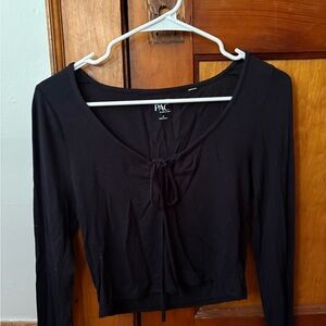 PacSun Black Long Sleeve Crop Top with Tie Front